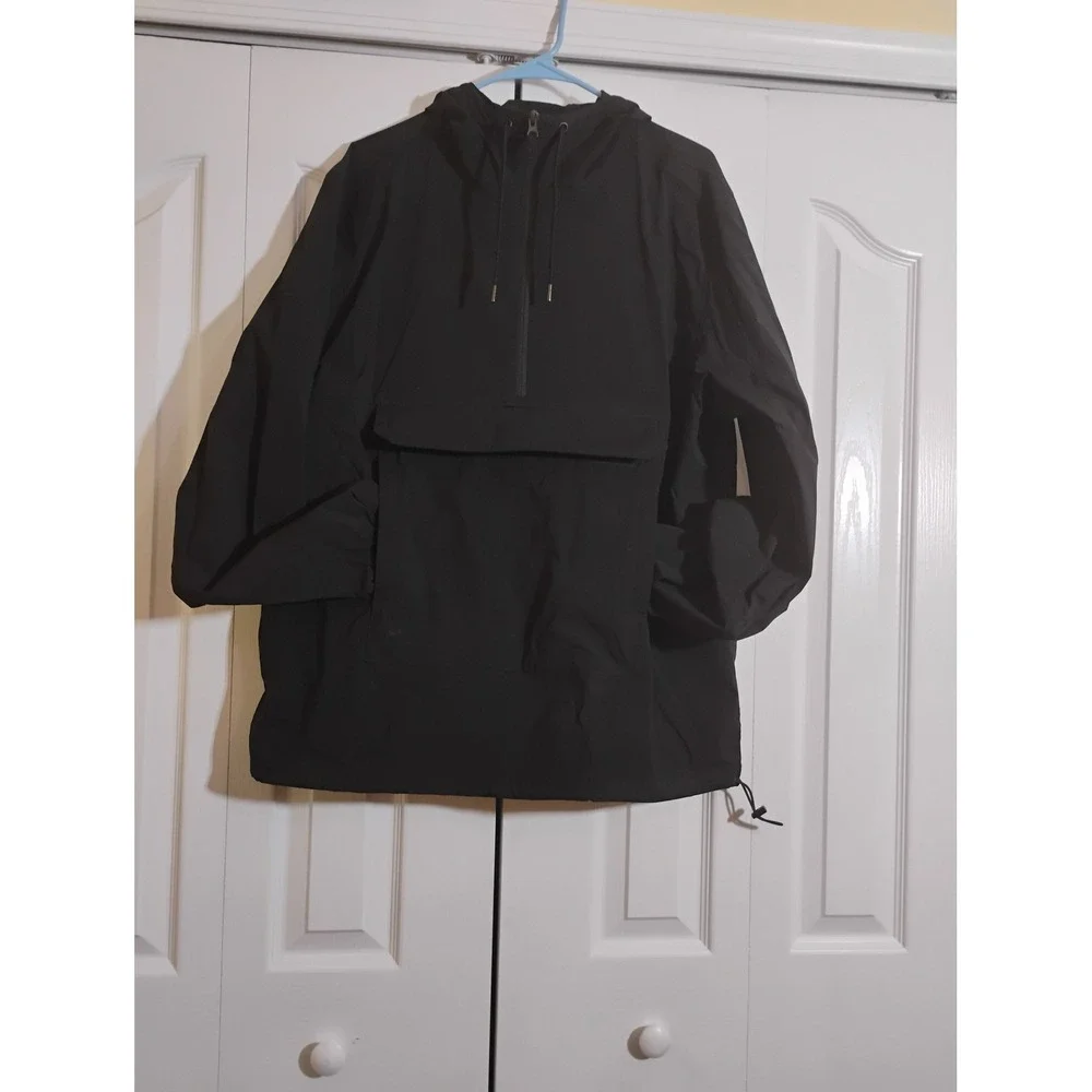 The North Face Mens WindWall Anorak Pullover Jacket Black Half Zip Hooded Large